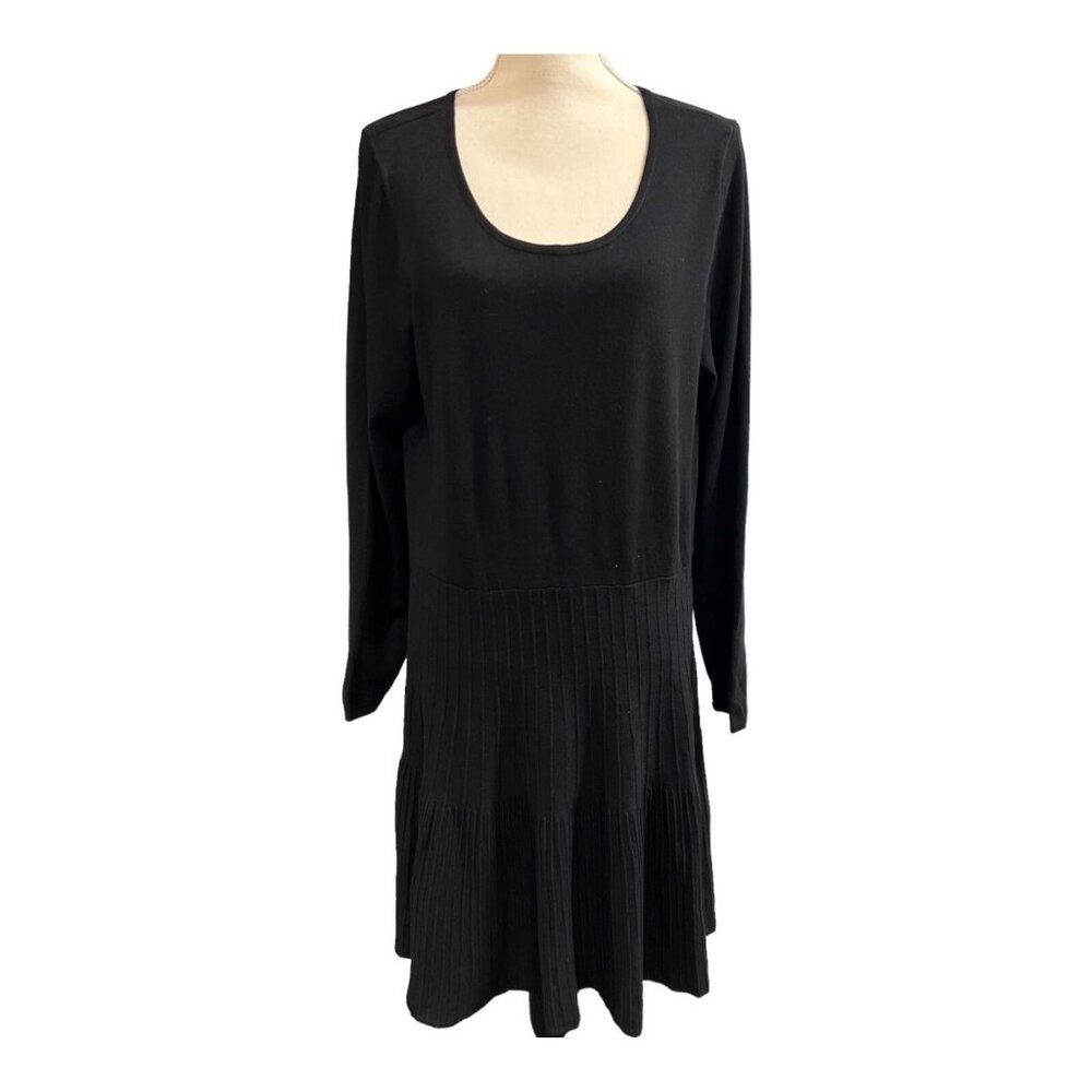Apt 9‎ Dress Black Ribbed Sweater Knit Midi Aline Scoop Neck Size XL Neutral